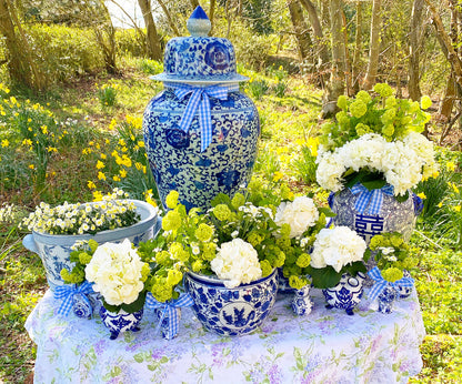 Large Blue & White Round Chinoiserie Planter