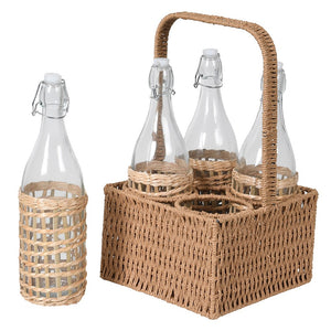 Wicker Basket Bottle Holder (4 Bottles Included)