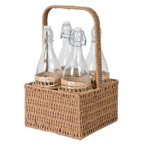 Wicker Basket Bottle Holder (4 Bottles Included)