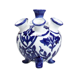 Round Blue & White Tulip Vase