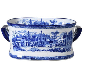 Extra Large Blue & White Oval Chinoiserie Planter
