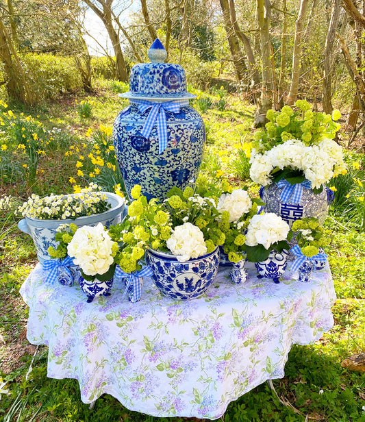 Medium Blue and White Chinoiserie Crackle Urn