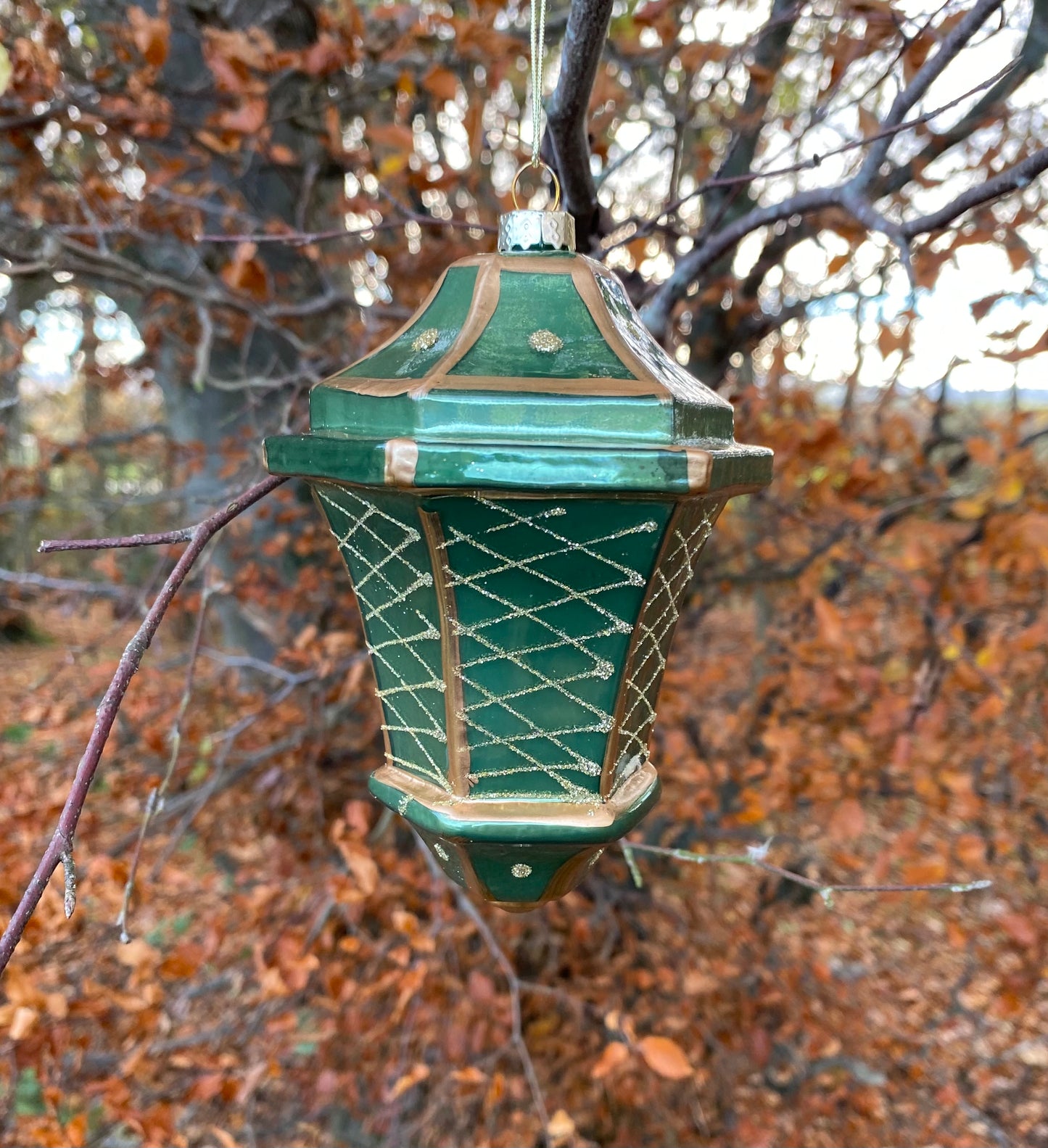 Green & Gold Oriental Lantern Bauble (Set of 4)
