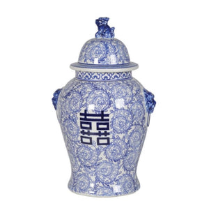Large Blue and White Chinoiserie Temple Jar